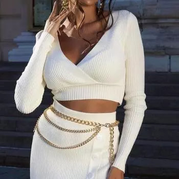 Женский топ-стрейч с глубоким V-образным вырезом, осенне-зимняя модель S белый