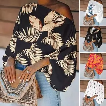 Женский топ свободного кроя с длинным рукавом на одно плечо и вырезом-фонариком M золотистый/чёрный