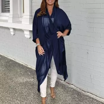 Женский топ, свободный, с v-образным вырезом, однотонный, асимметричный, повседневный, повседневный, винтажный плюс 2XL чёрный