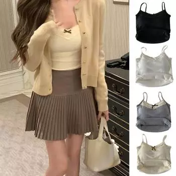 Женский топ-топ без рукавов с кружевной отделкой, однотонный, из дышащей ткани, майка, повседневная одежда белый