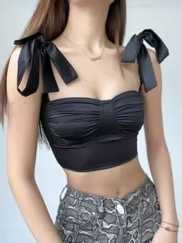 Женский топ-топ с перекрещивающимися бретельками без рукавов, облегающий, с V-образным вырезом, без рукавов S красный