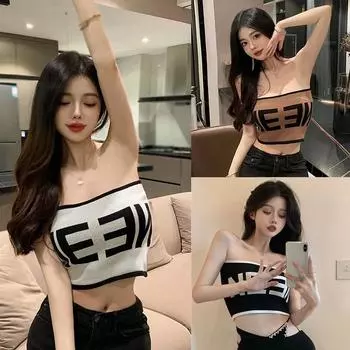 Женский топ-труба, универсальный дизайн, модный топ, внутренний жаккардовый жилет All-match с алфавитным узором One size