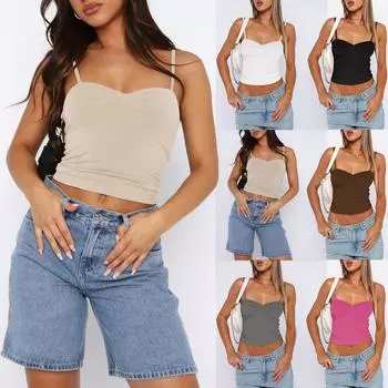 Женский топ узкого кроя на бретельках, открывающий пупок M бежевый