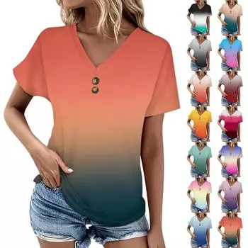 Женский топ в повседневном стиле с v-образным вырезом и пуговицами спереди на плечах, свободная футболка с короткими рукавами