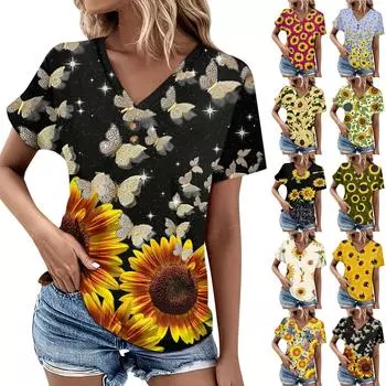 Женский топ в повседневном стиле с v-образным вырезом и пуговицами спереди на плечах, свободная футболка с короткими рукавами L