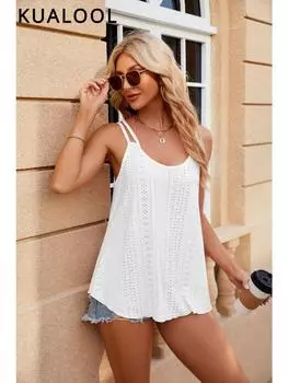 Женский топ весна/лето, футболка без рукавов, жилет с v-образным вырезом на подтяжках для женщин S белый