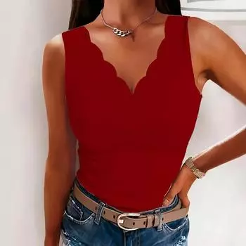 Женский топ-жилет без рукавов, топ-майка с V-образным вырезом 1XL белый