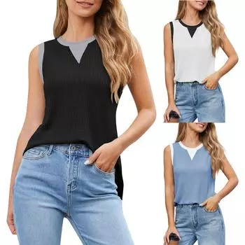 Женский топ-жилет с круглым вырезом в стиле пэчворк L чёрный