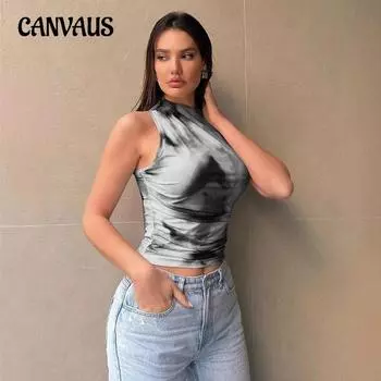 Женский топ-жилет с сетчатым принтом в уличном стиле S чёрный/серый