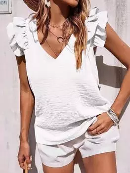 Женский топ-жилет с V-образным вырезом и оборками, летняя майка без рукавов M белый