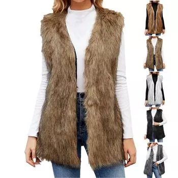 Женский топ-жилет с V-образным вырезом, пальто-жилет из искусственного материала L