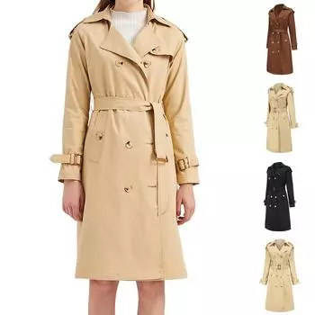 Женский тренчкот европейского размера, длинная талия, модные длинные рукава, отворот, удобное пальто S хаки