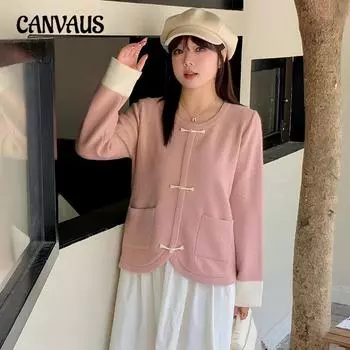 Женский трикотаж больших размеров с бисером на осень и зиму с китайскими пуговицами на пластинах XL чёрный