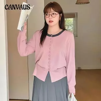 Женский трикотаж больших размеров с круглым вырезом, тонкая куртка с длинными рукавами, весенне-осенний свободный вязаный кардиган