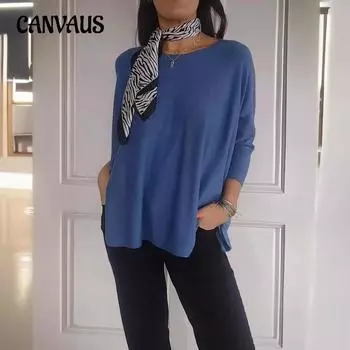 Женский трикотаж больших размеров с круглым вырезом, повседневный топ, однотонный свободный топ S кофейный