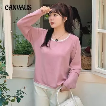 Женский трикотаж больших размеров с круглым вырезом, осенний свободный, с длинными рукавами, с цветовым контрастом XL чёрный