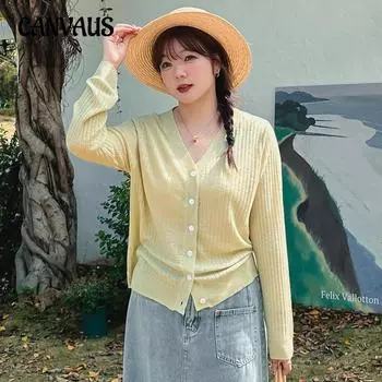 Женский трикотаж больших размеров с v-образным вырезом, женский тонкий кардиган с длинными рукавами, весенне-осенняя свободная куртка XL чёрный