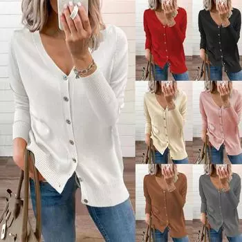 Женский трикотаж на пуговицах с v-образным вырезом и длинным рукавом, мягкий базовый вязаный кардиган, свитер, топы, верхняя одежда, пальто S белый