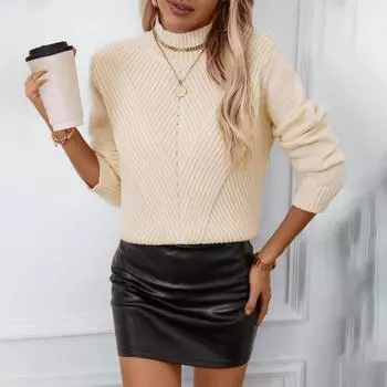 Женский трикотаж осень и зима однотонный свободный большой размер пуловер полуводолазка свитер для женщин S серый