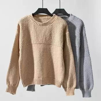 Женский трикотаж Осень/зима Круглый вырез Пуловер Вязаный свитер S серый