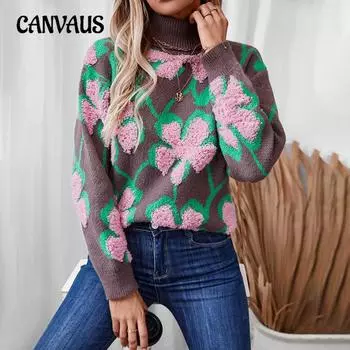 Женский трикотаж осень-зима плюс размер объемный флокированный цветочный лацкан свободный пуловер свитер S розовый