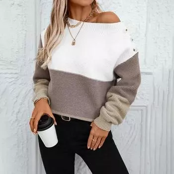 Женский трикотаж в полоску, свободные свитера с длинным рукавом, модные свитера на осень и зиму, вязаные свитера с прямым воротником, топы Y2K S фиолетовый