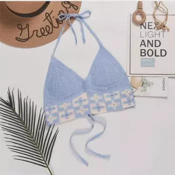 Женский трикотажный бикини-топ с открытой спиной и V-образным вырезом на шнуровке One Size