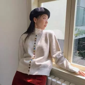 Женский трикотажный кардиган Du Xiaozhai Rainbow Beans для похудения - зимняя коллекция 2024 года One Size серый