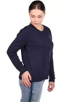 Женский трикотажный кардиган на пуговицах темно-синего цвета