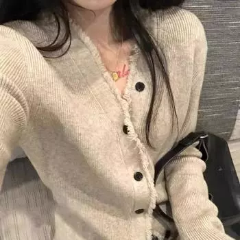 Женский трикотажный кардиган с V-образным вырезом, куртка-свитер на весну и осень, приталенный шикарный топ с длинными рукавами S