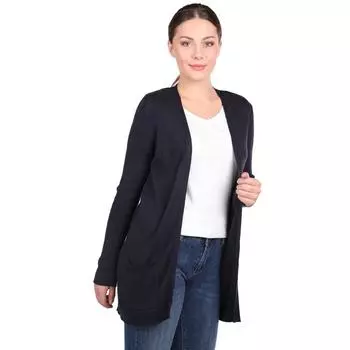 Женский трикотажный кардиган темно-синего цвета с открытыми передними карманами