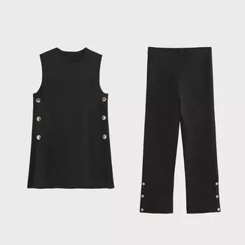 Женский трикотажный комплект из жилета без рукавов и прямых брюк M