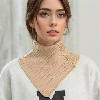Женский трикотажный шейный платок, 1 шт., полиэстеровый искусственный воротник, однотонный съемный вязаный шарф, легкий в уходе, стираемый вручную, пуловер с шейным платком белый