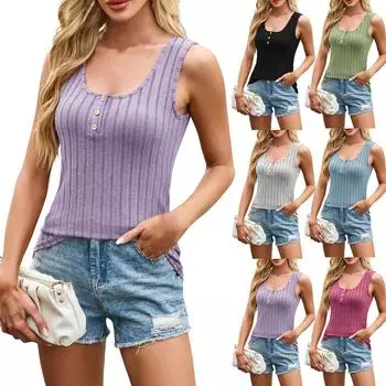 Женский трикотажный свитер без рукавов с большим U-образным вырезом в однотонную полоску L чёрный