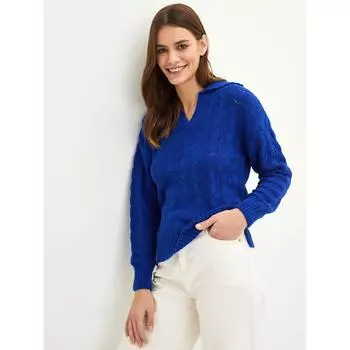 Женский трикотажный свитер с длинным рукавом и узором поло, синий