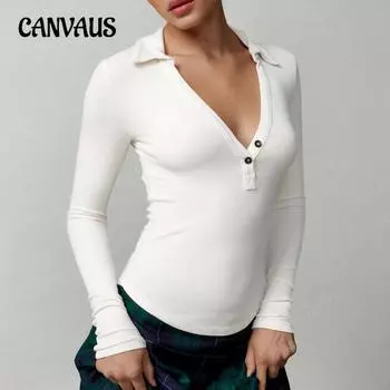 Женский трикотажный топ-поло с длинным рукавом и нитками S абрикосовый