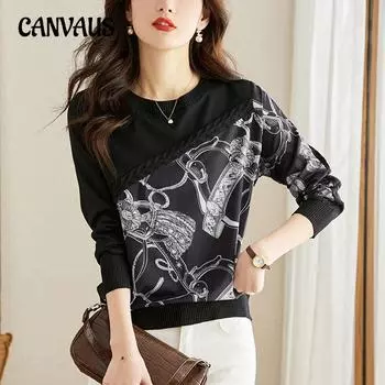 Женский трикотажный топ с длинными рукавами на весну и осень, шикарный женственный топ M чёрный