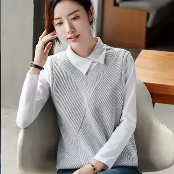 Женский трикотажный жилет из чистого хлопка, антистатический трикотажный жилет, корейский стиль, облегающий универсальный топ без рукавов S