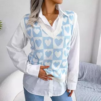 Женский трикотажный жилет с V-образным вырезом, в стиле колледжа, с любовной тематикой M