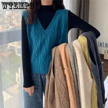 Женский трикотажный жилет с V-образным вырезом, теплый, однотонный, мягкий, свободный, повседневный, безрукавный женский жилет XXL