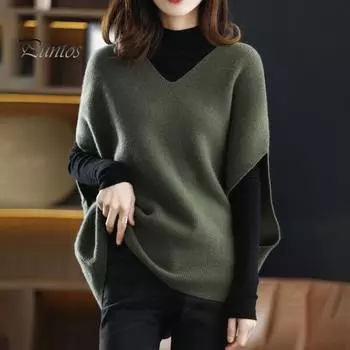 Женский трикотажный жилет с V-образным вырезом, без рукавов, трикотажные топы, однотонные, свободного кроя, дышащие, повседневные, трикотажные изделия на каждый день темно-зеленого