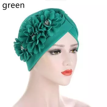 Женский тюрбан Эластичный Жемчужный Платок на голову Аксессуары для волос Женские Цветы Рюши Тюрбан Шапочка зелёный