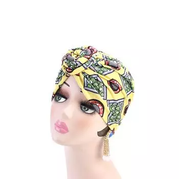 Женский тюрбан с африканским принтом, резинки для волос с узлом, повязка на голову, эластичные банданы, головной убор для вечеринки, женский головной платок, аксессуары для волос One Size жёлтый