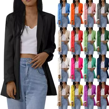 Женский твердый кардиган с открытыми передними карманами, формальный костюм, блузка с длинным рукавом, пальто L красный