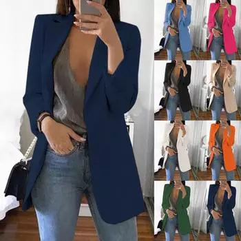 Женский твердый кардиган с открытыми передними карманами, формальный костюм, блузка с длинным рукавом, пальто XXXL тёмно-синий