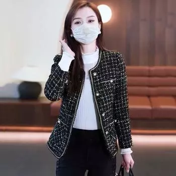 Женский твидовый пиджак с длинным рукавом, застегивающийся на пуговицы, укороченный блейзер с карманами, двубортное пальто в сетку для осени и зимы XXL вино красного