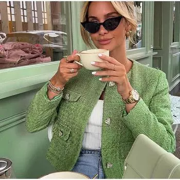 Женский твидовый пиджак юбка костюм осенний О-образный вырез длинный рукав пуговицы элегантный женский комплект облегающая мини-юбка наряд S