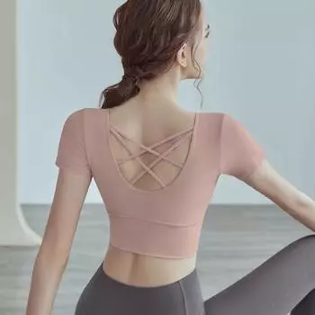 Женский ударопрочный быстросохнущий топ для йоги с накладками на грудь - Высококачественная одежда для фитнеса с короткими рукавами Small