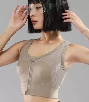 Женский удлиненный бюстгальтер на молнии спереди большого размера, беспроводной бюстгальтер, нижнее белье с эффектом пуш-ап, противоударный спортивный жилет, бюстгальтер для бега на спине S