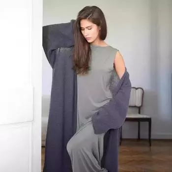 Женский удлиненный вязаный свитер-кардиган «скелет» на осень и зиму one size fits all слоновая кость